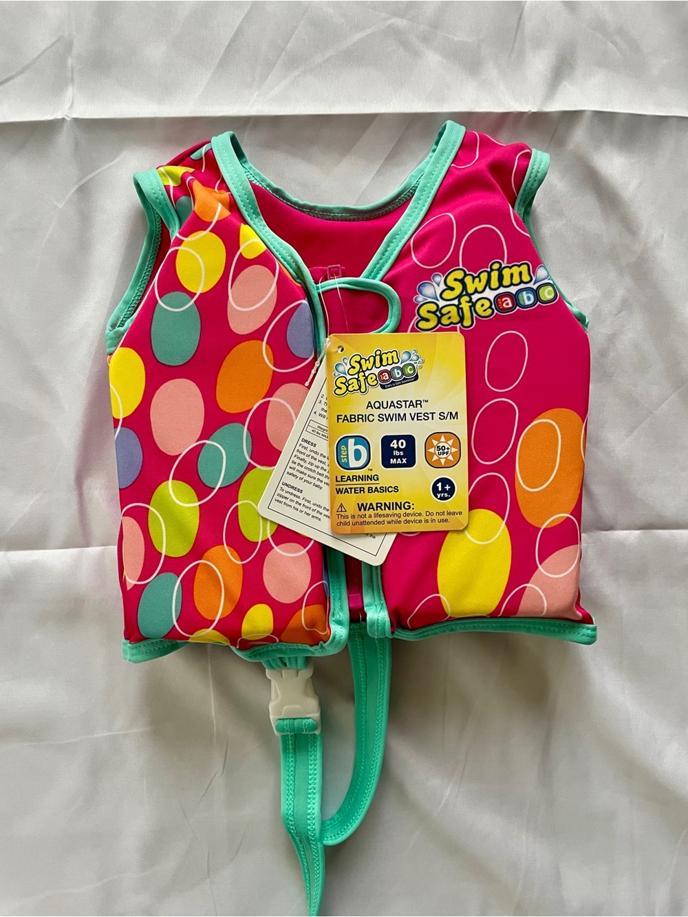Kids Fabric Swim Vest - Pink Multicolor S/M